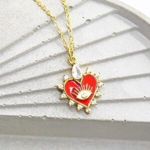Evil Eye Red Heart Necklace